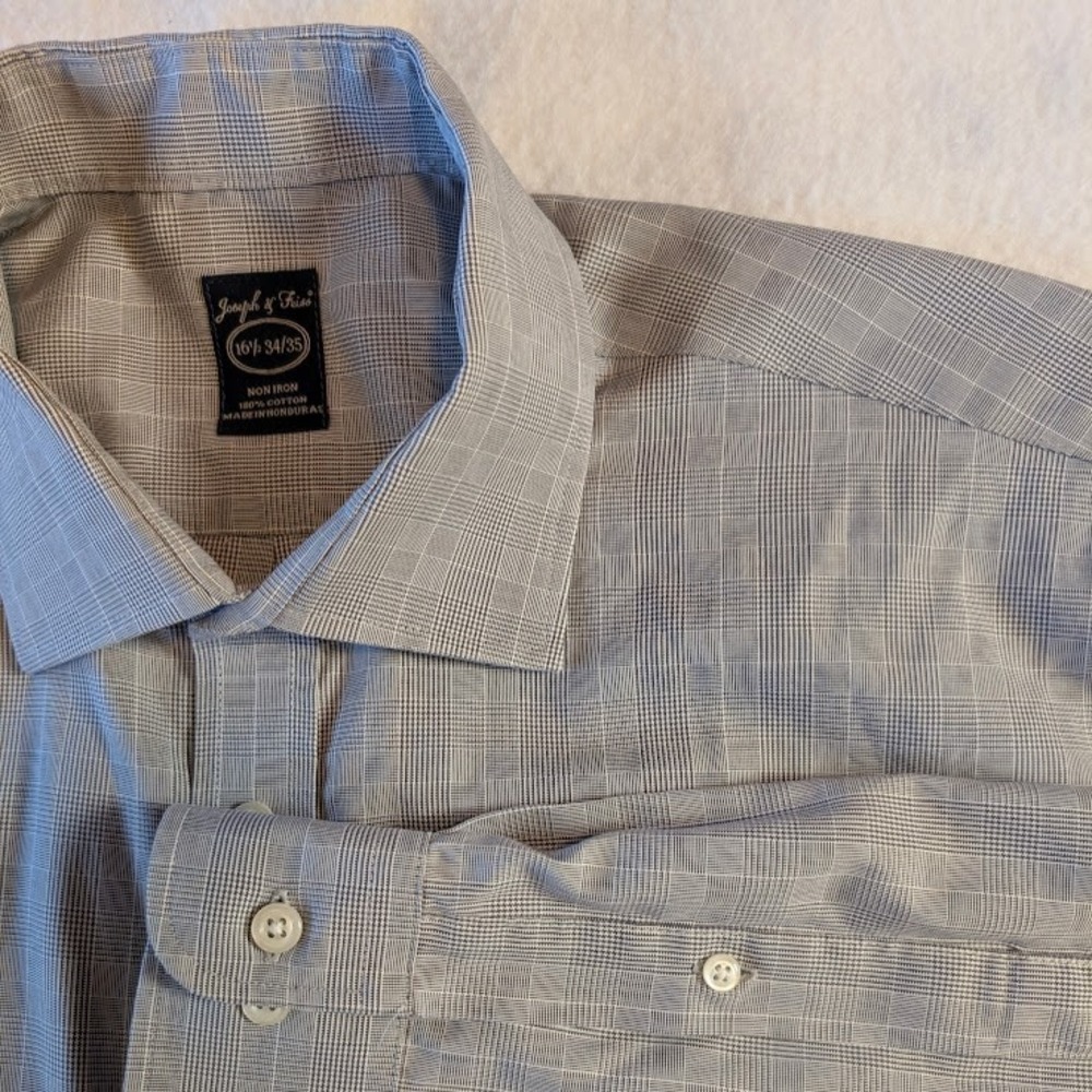 Joseph & Feiss Glen Plaid‎ Dress Shirt Gray Houndstooth 16.5 34/35 Cutaway